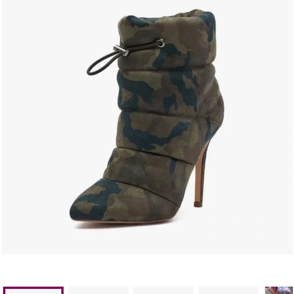 Jessica Simpson Padina Camo Green Quilted Puffer Pointed Toe Ankle Booties